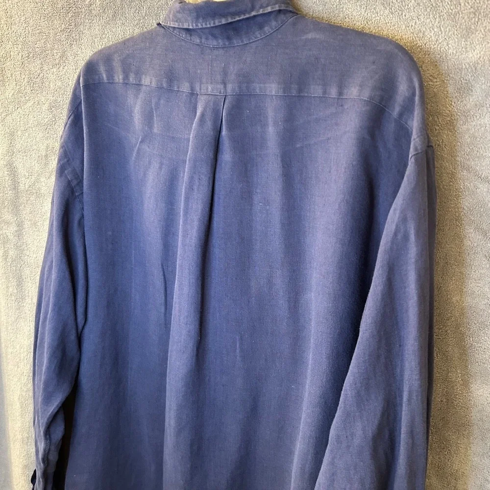 Ralph Lauren 100% Linen Blake Shirt Mens XL Navy Slub Long Sleeve Button Down